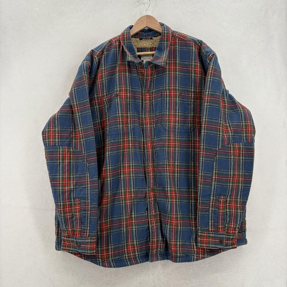 L.L.Bean Sherpa Lined Scotch Plaid Shirt Jacket Mens 2XL Blue Flannel Workwear